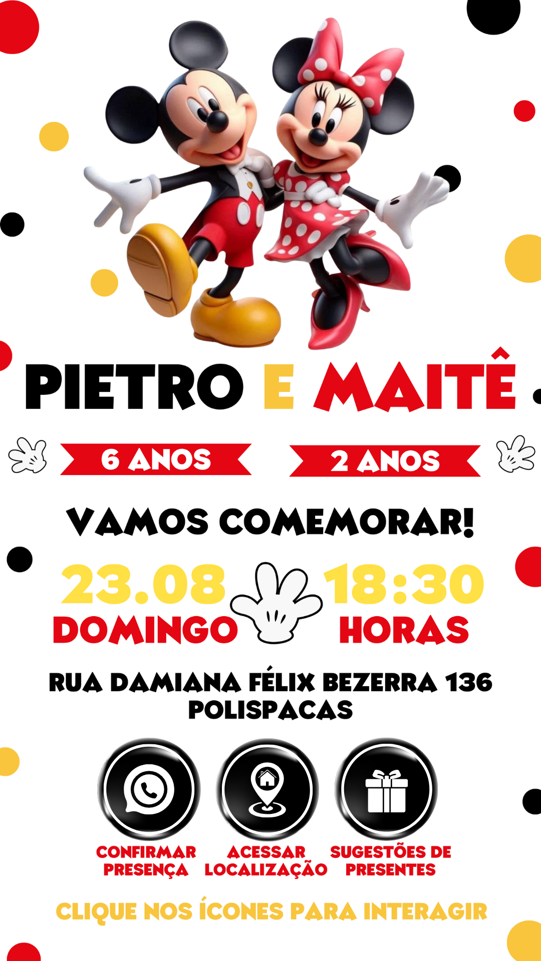 Convite Interativo - Minnie e Mickey
